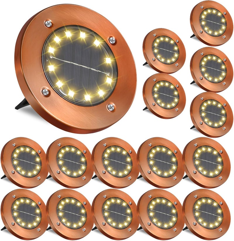 JKIMK Solar Ground Lights Outdoor Waterproof Flat Garden Solar Disk Lights Floor 12 LED 16 Pack for Garden Patio Pathway Landscape Driveway Yard Path Decor - Image 1